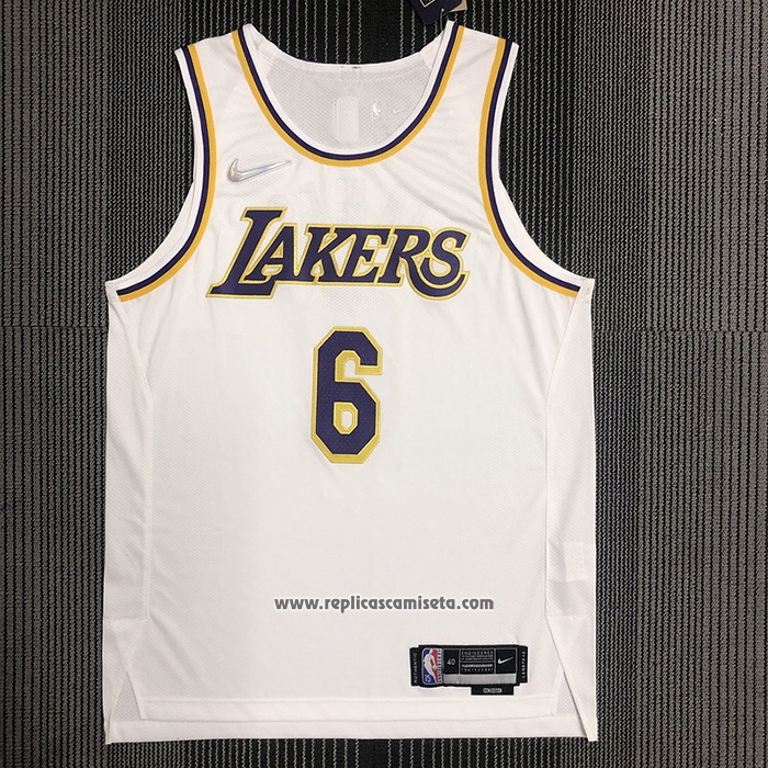 Camiseta Los Angeles Lakers LeBron James #6 Association Autentico Blanco
